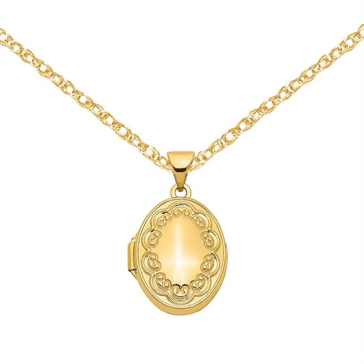 14 Karat Yellow Gold Oval Locket on 18-inch Cable Rope Chain K59795