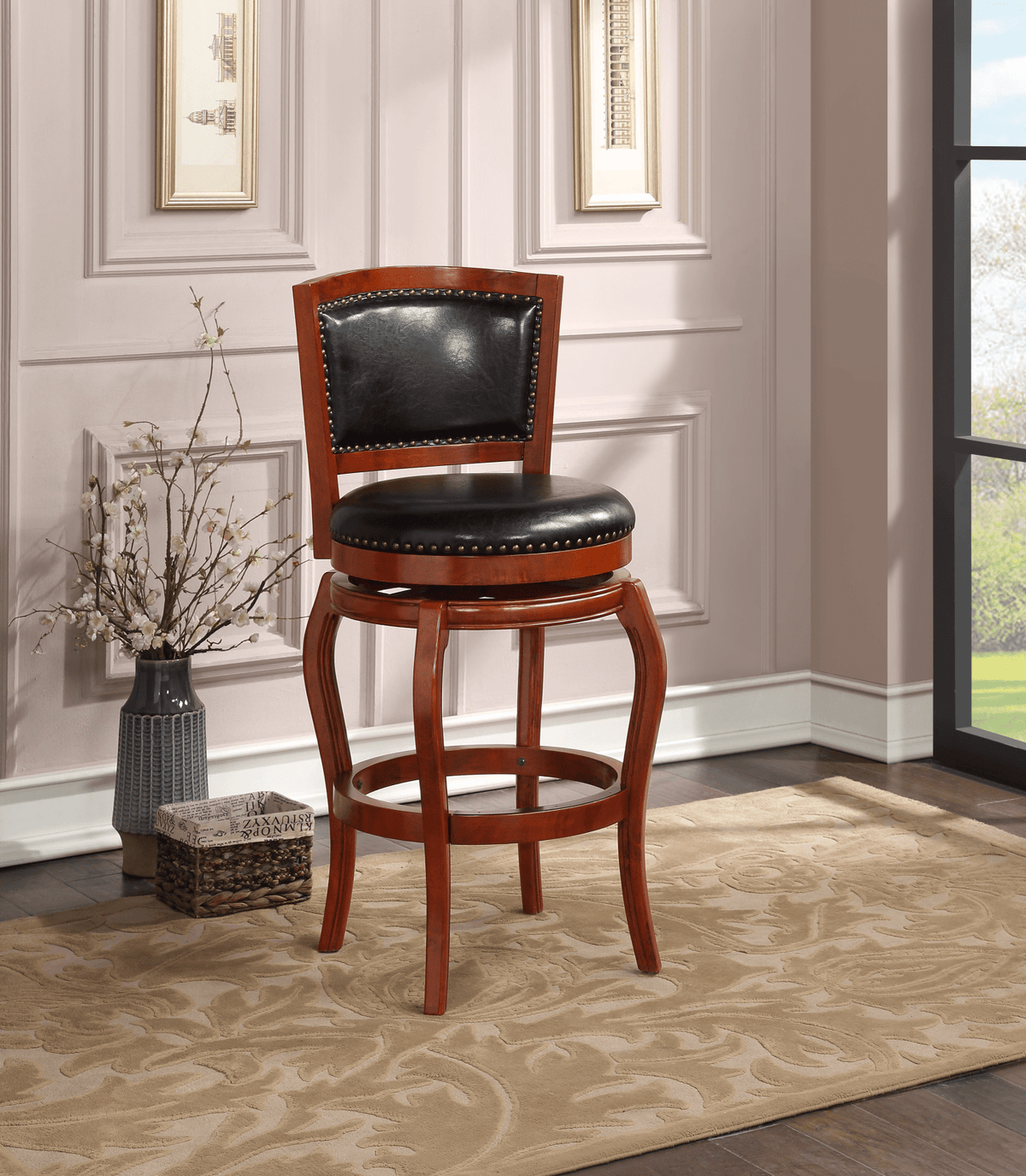 Cherry High Back Swivel Bar Stool M150489