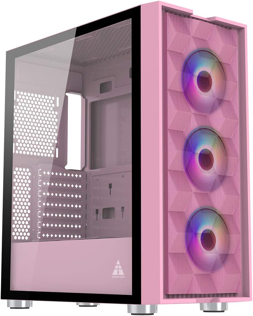 Pink ATX Mid Tower Computer Case with 3 Fans U69827