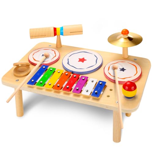 11-in-1 Kids Drum Set with Bongo Drums, Cymbals, Maracas & Wrist Bells H7298
