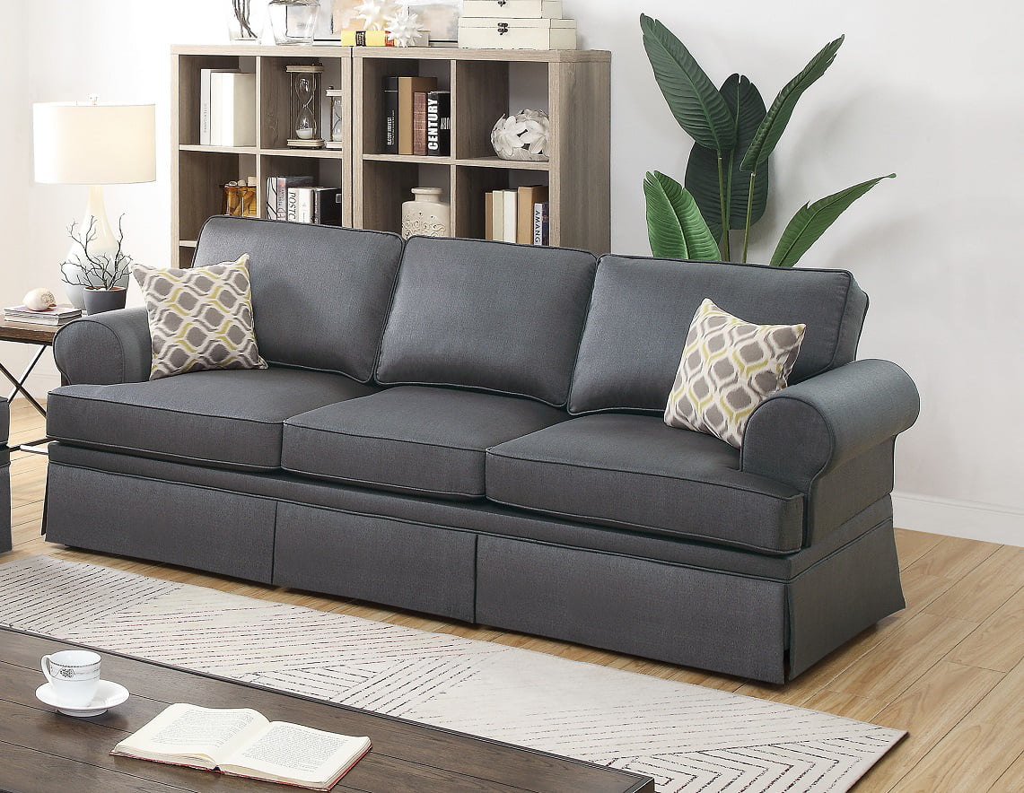 Charcoal Glossy Polyfiber 2pcs Sofa Set O33559