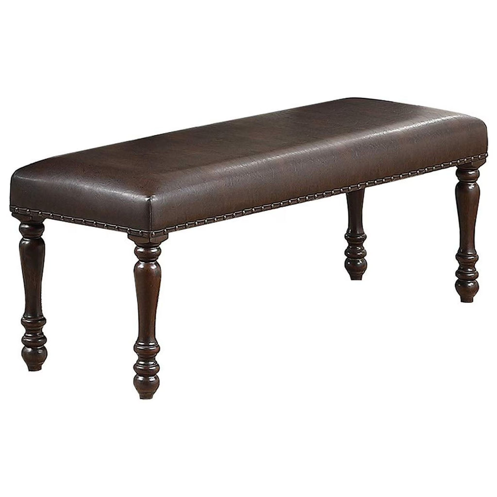 Cherry Finish Faux Leather Bench D373276