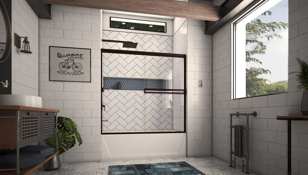 52-in to 56-in Frameless Oil-Rubbed Bronze Sliding Shower Door T3736