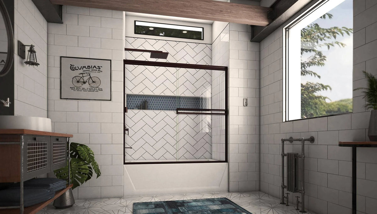 52-in to 56-in Frameless Oil-Rubbed Bronze Sliding Shower Door T3736