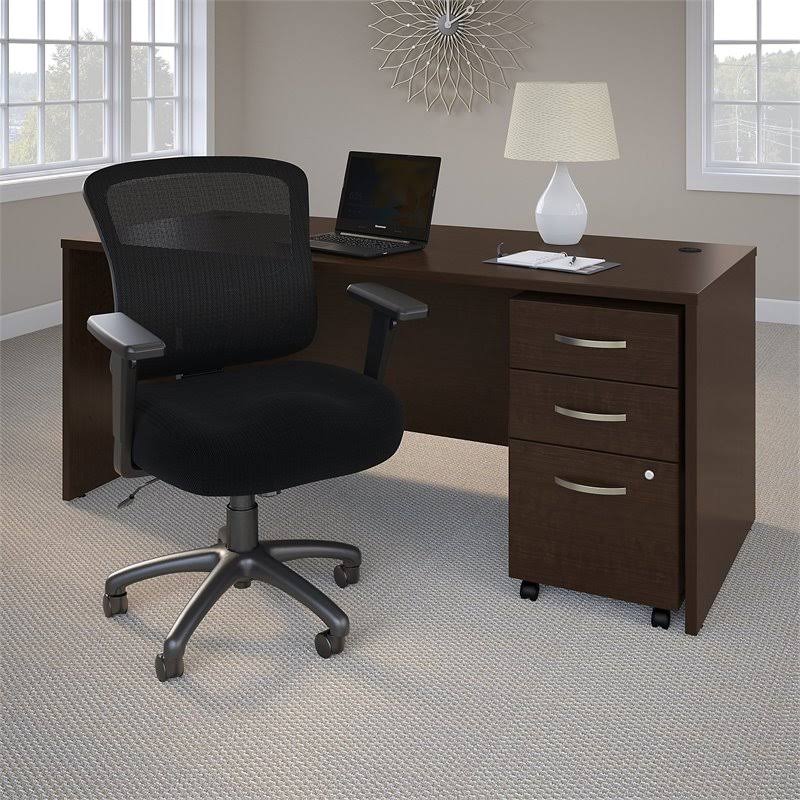 Office Desk with Mobile File Cabinet and Mid Back Executive Chair in Mocha Cher S721338