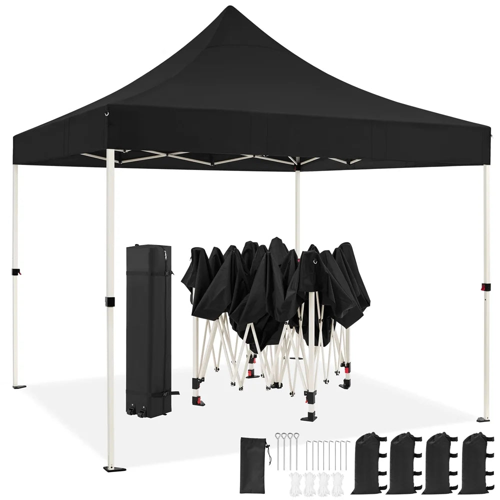 Black 10 FT Pop-up Canopy with Roller Bag and Sandbags W94294