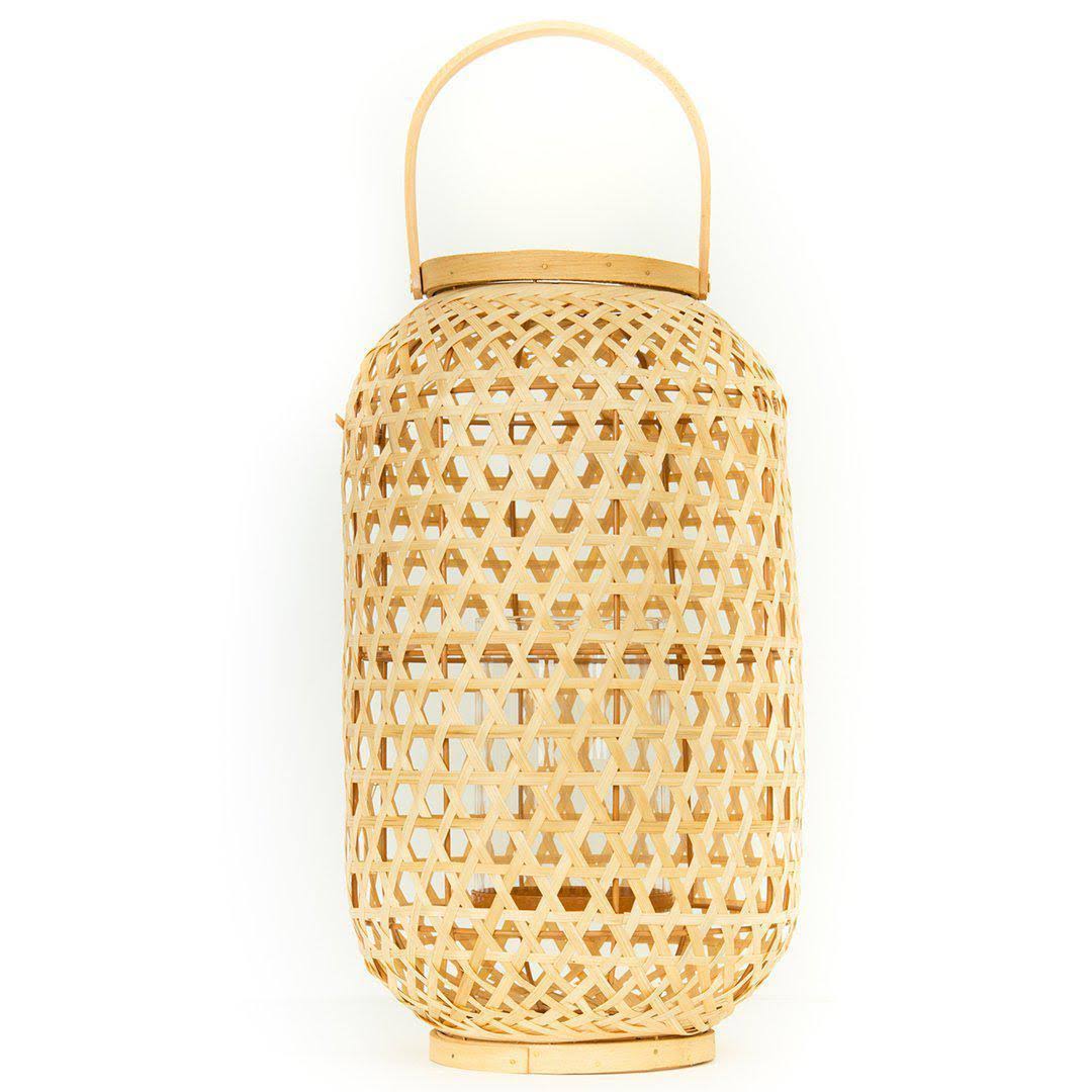 Rattan Candle Lantern with Glass Shade, 15.5 inch H x 9.5 inch W A35896