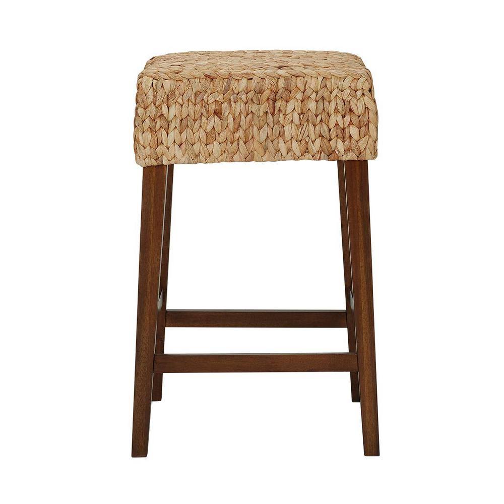 Walnut Finish Backless Counter Stool with Woven Seat W37455