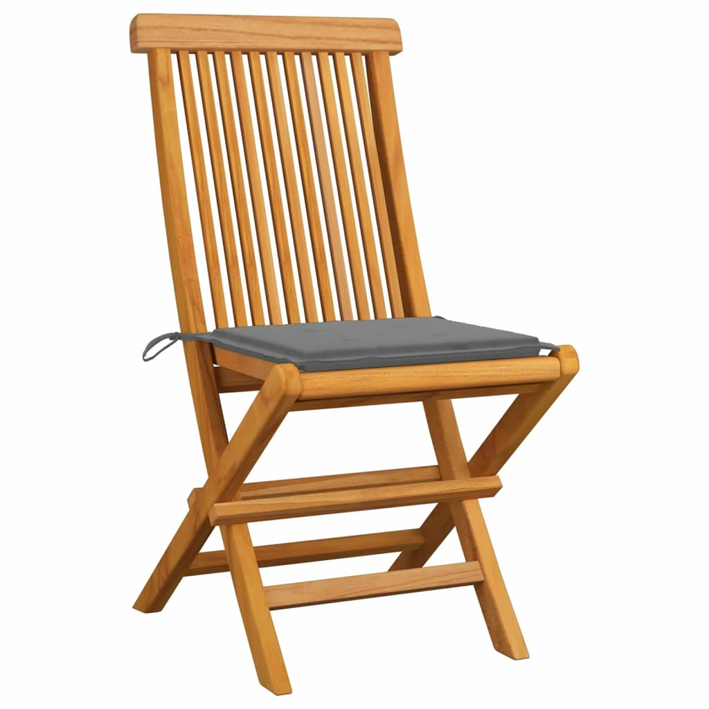 Set of 8 Gray Cushion Teak Wood Foldable Outdoor Dining Chairs K22957