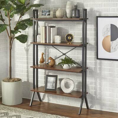 4 Tier Walnut Black Bookcase L9973