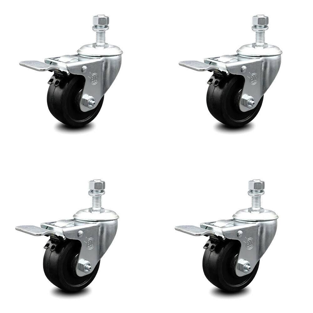 3.5 inch Soft Rubber Swivel Stem Caster Set with Total Lock Brake V649889