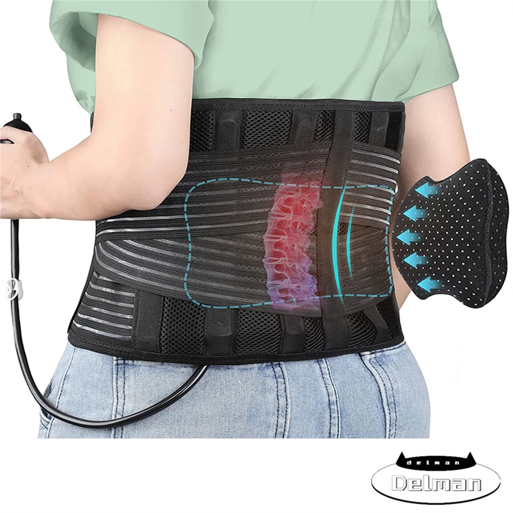 Plus Size Back Brace with Adjustable Inflatable Pad Lumbar Support Belt X1875