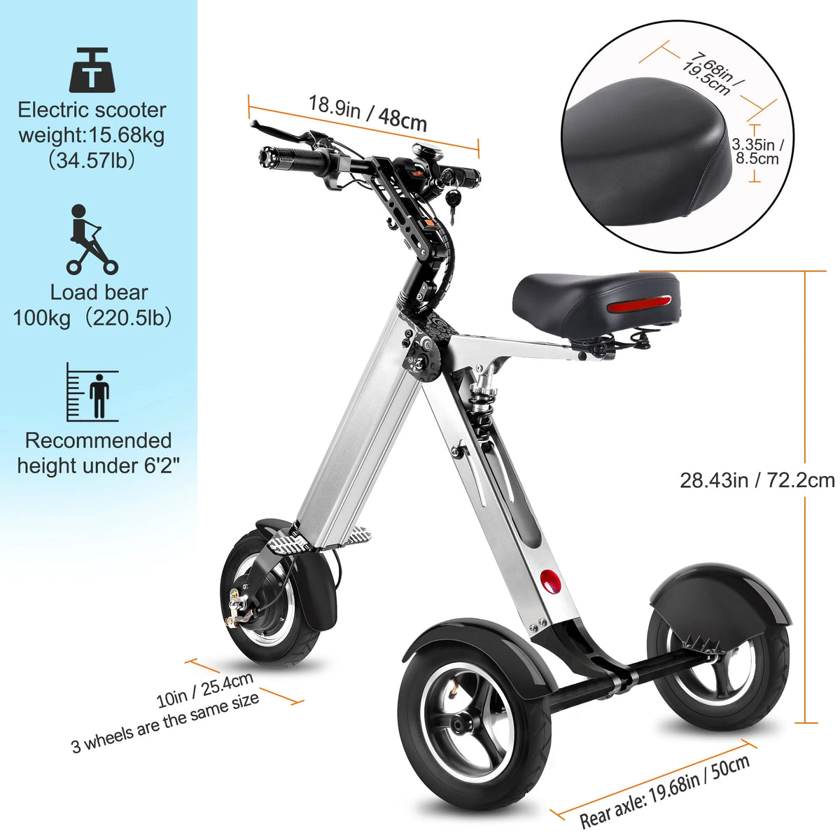 Foldable 3 Wheel Electric Scooter with LED Display B38665