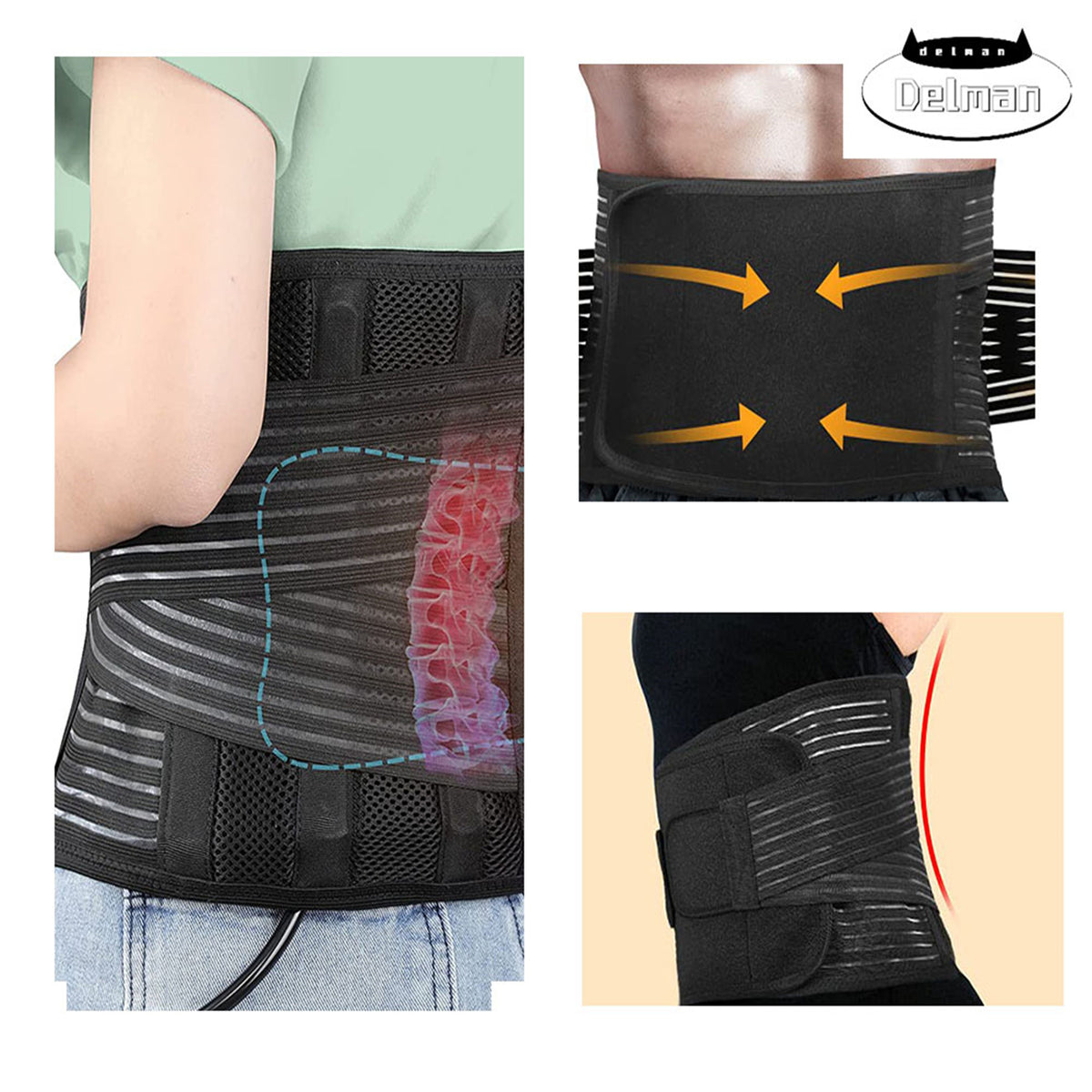 Plus Size Back Brace with Adjustable Inflatable Pad Lumbar Support Belt X1875