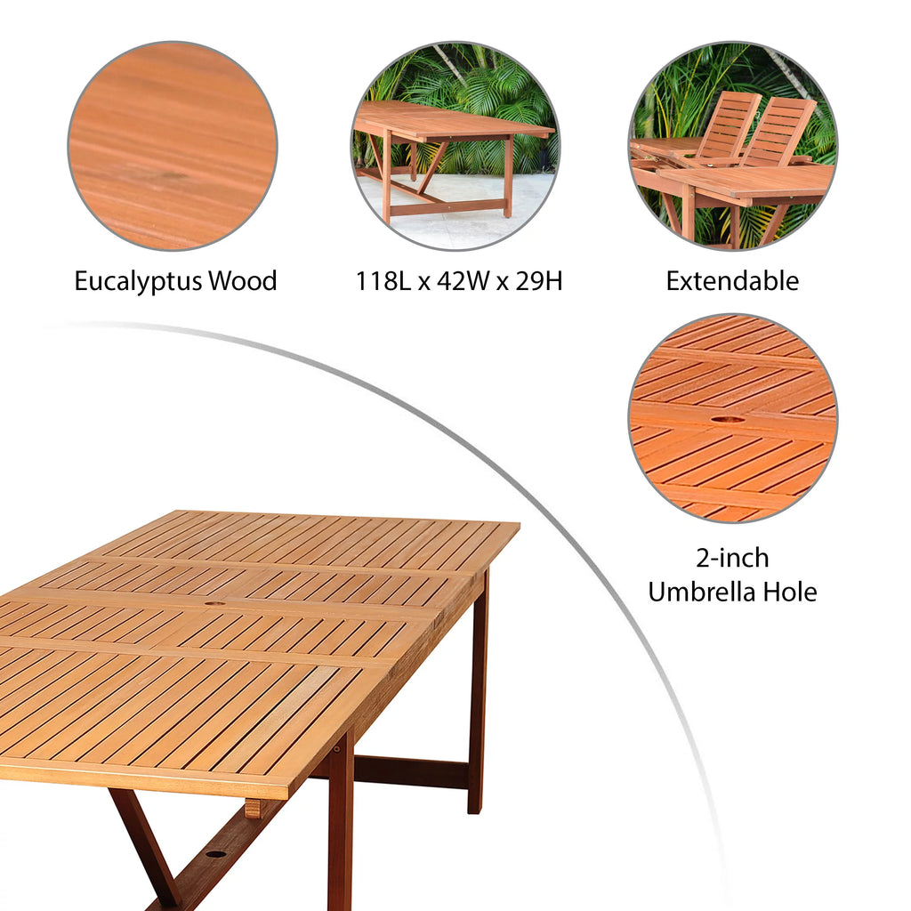 11-Piece Extendable Eucalyptus Wood Patio Dining Set K1211