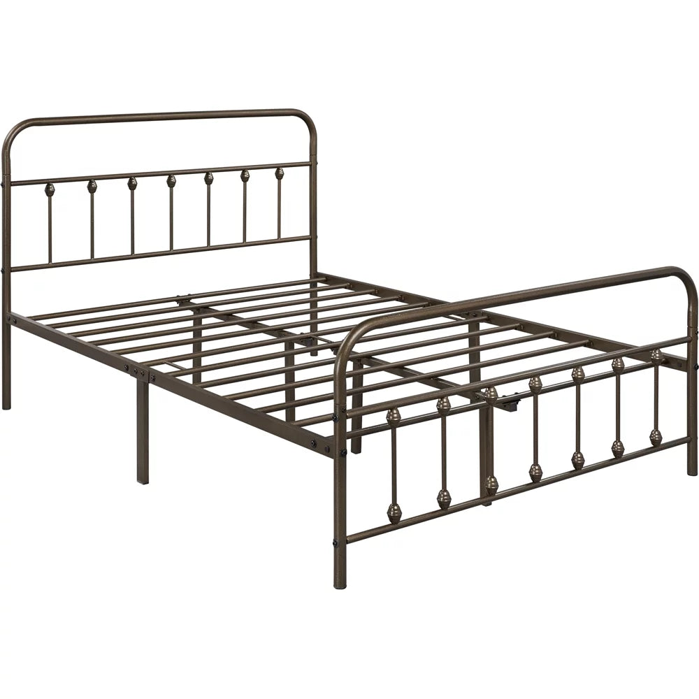 Queen Metal Bed Frame with Spindle Headboard & Footboard, White A7072