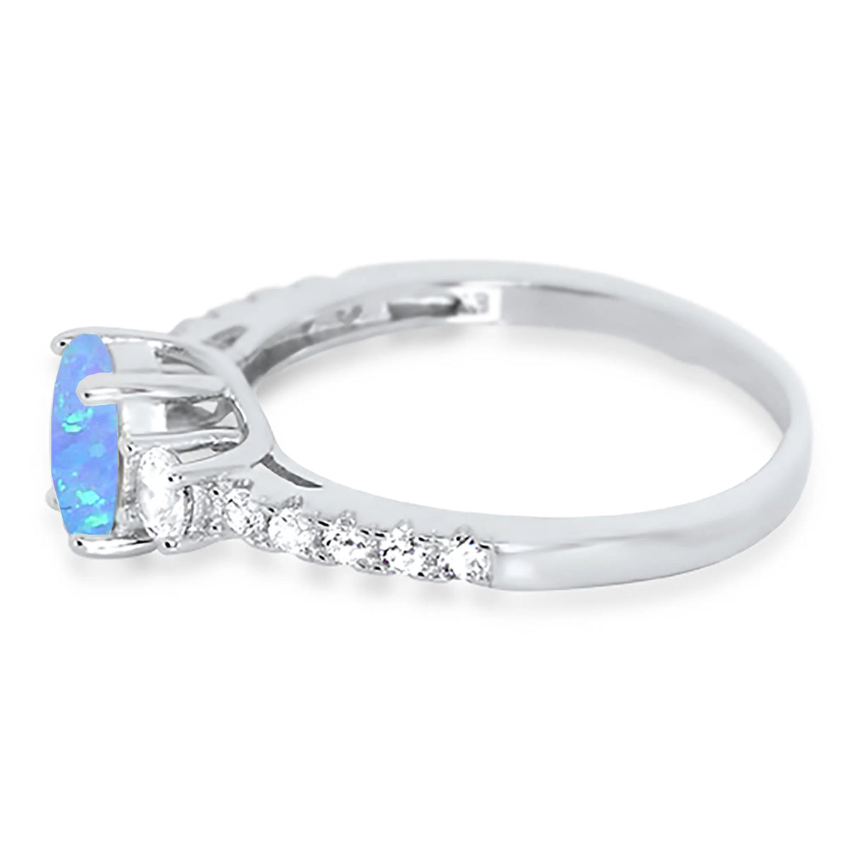 3 Stone Created Opal Engagement Ring Size 11 A42385