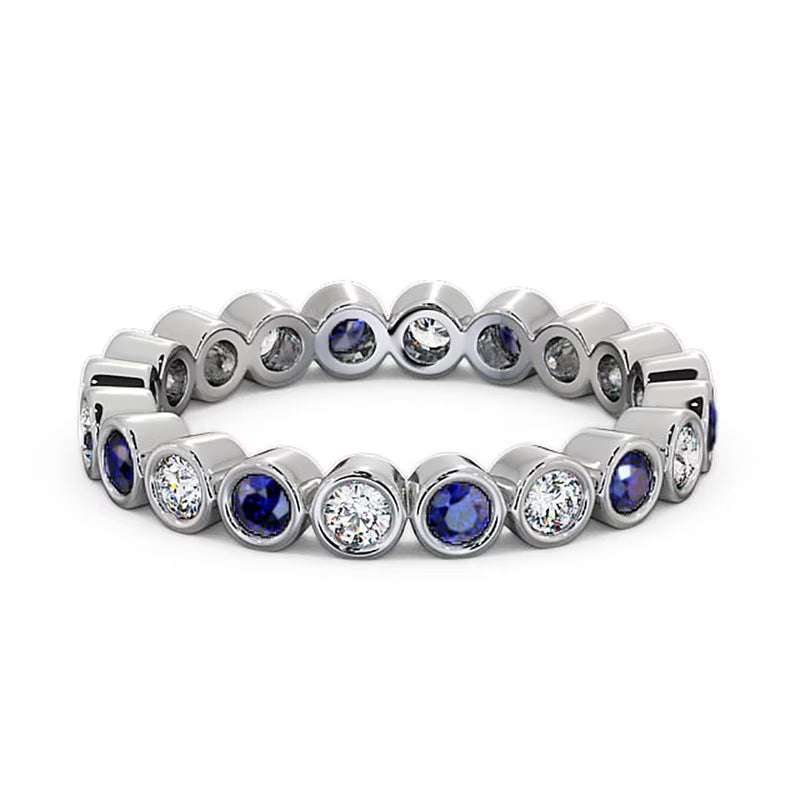 14K White Gold Diamond Blue Sapphire Eternity Band H9317