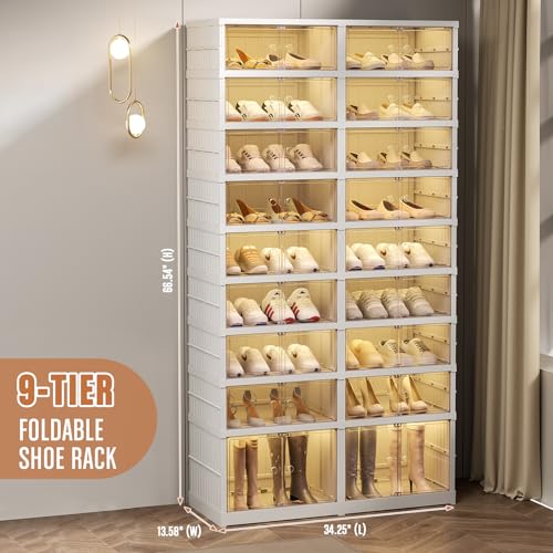 Clear Plastic 9-Tier Stackable Shoes Storage Box with Lids and Door O819927