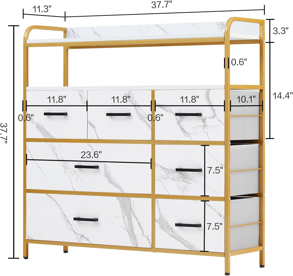 White 7 Drawer Chest of Drawers with Steel Frame and Wood Top U565563