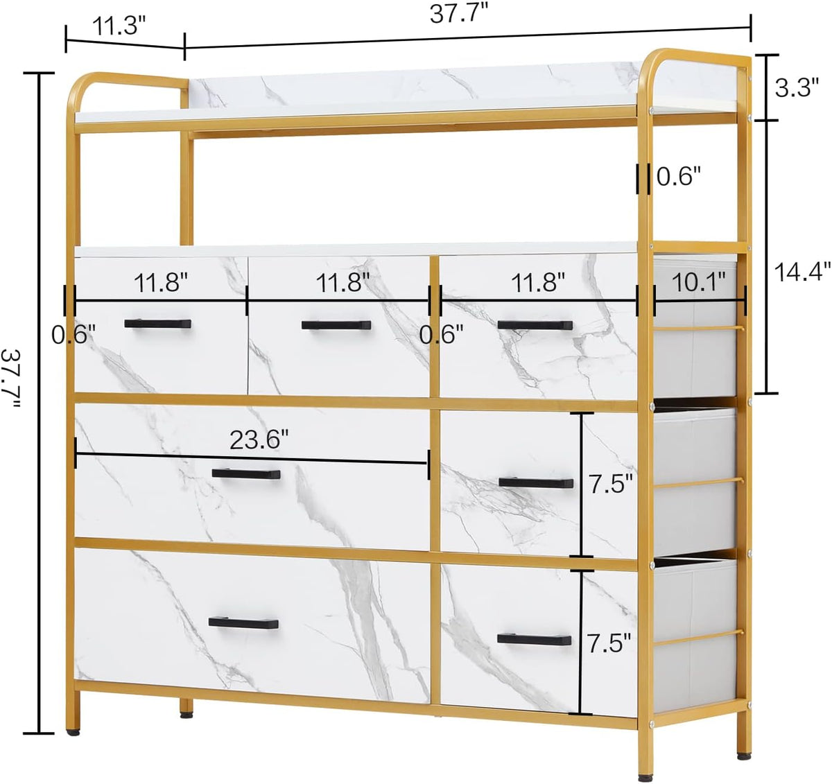 White 7 Drawer Chest of Drawers with Steel Frame and Wood Top U565563