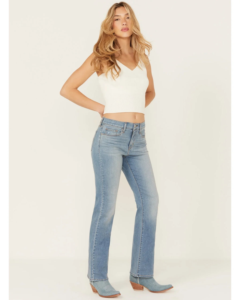 Medium Wash Mid Rise Stretch Classic Bootcut Jeans V420