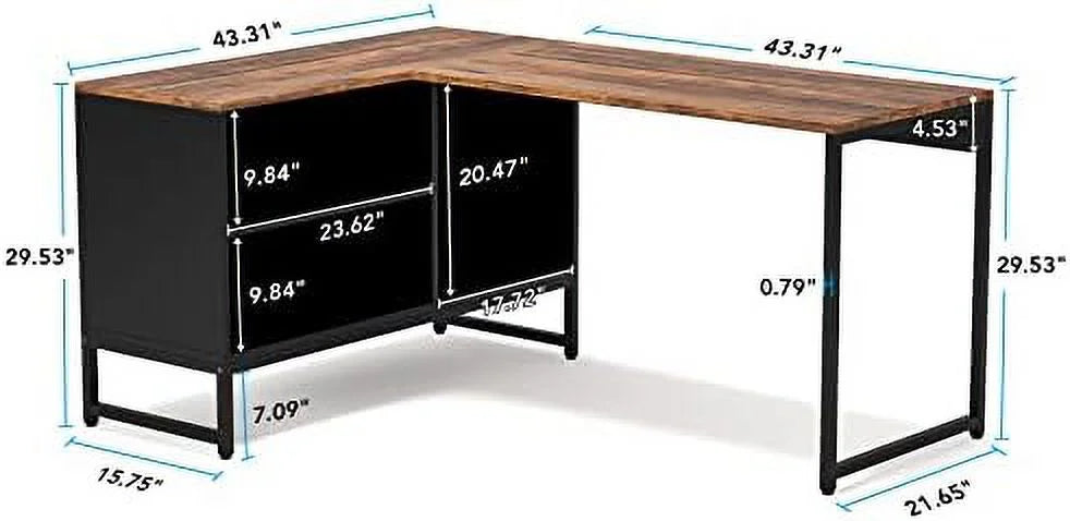 59 inch Reversible L Shaped Desk with File Cabinet D2441