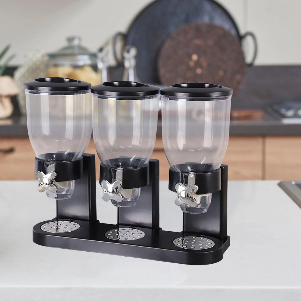 Triple Canister Cereal Dispenser Dry Food Storage D458