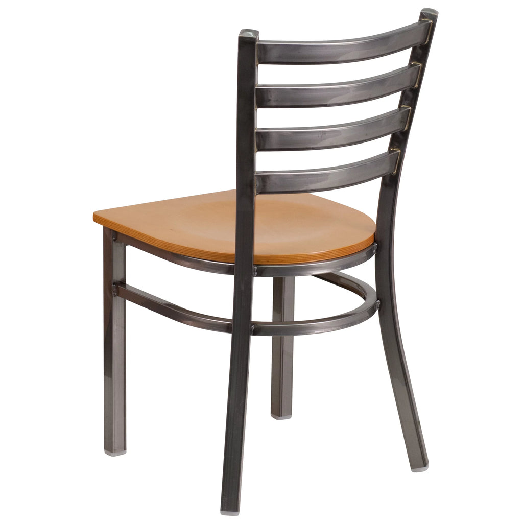 2 Pack Clear Coated Metal Restaurant Chair with Natural Wood Seat T273479