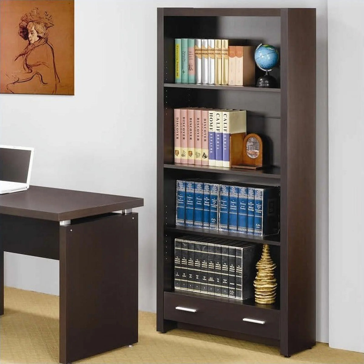4 Piece Set with Desk Mobile File Cabinet Office Chair and Bookcase L435621