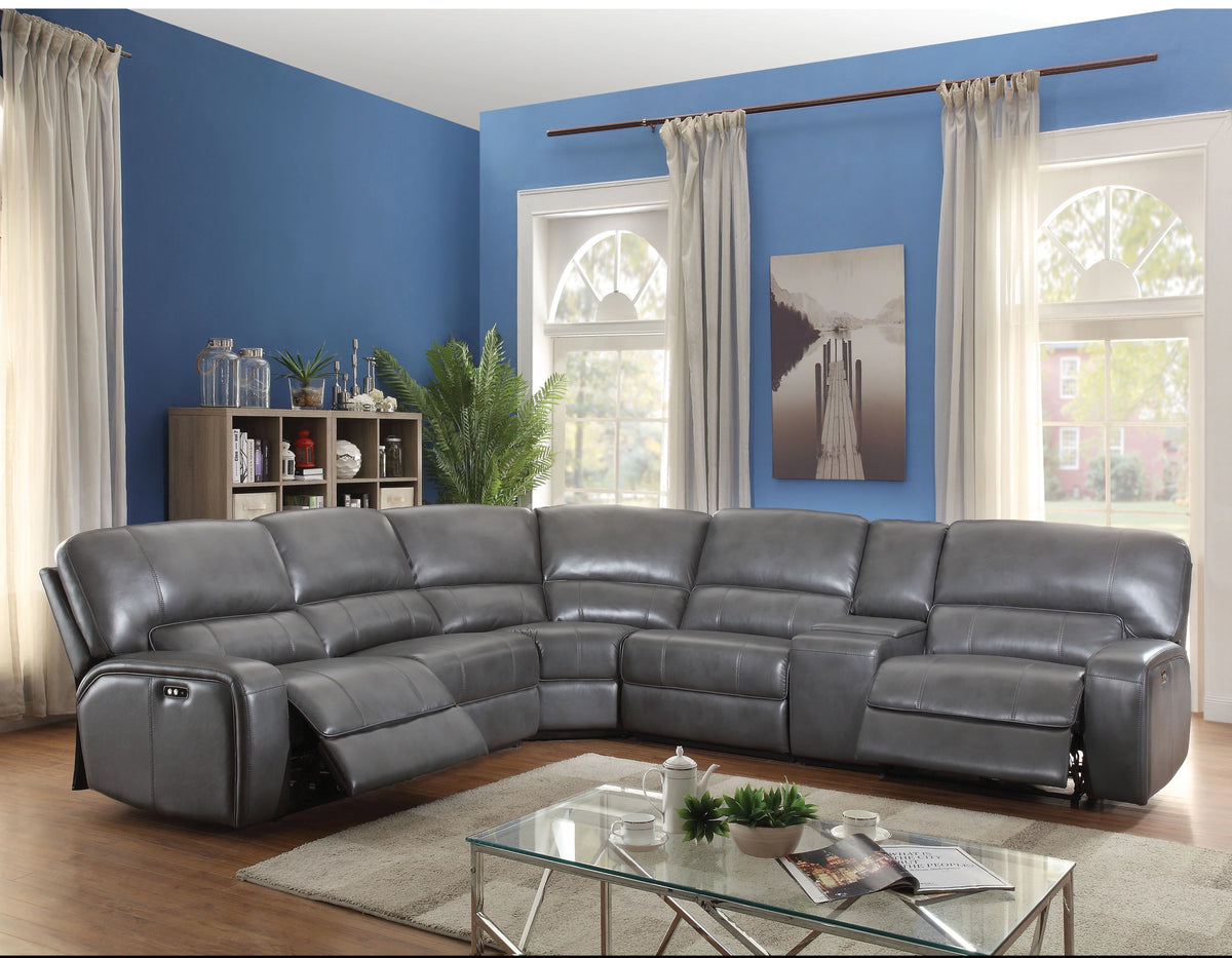 Gray Leather Sectional Sofa N143