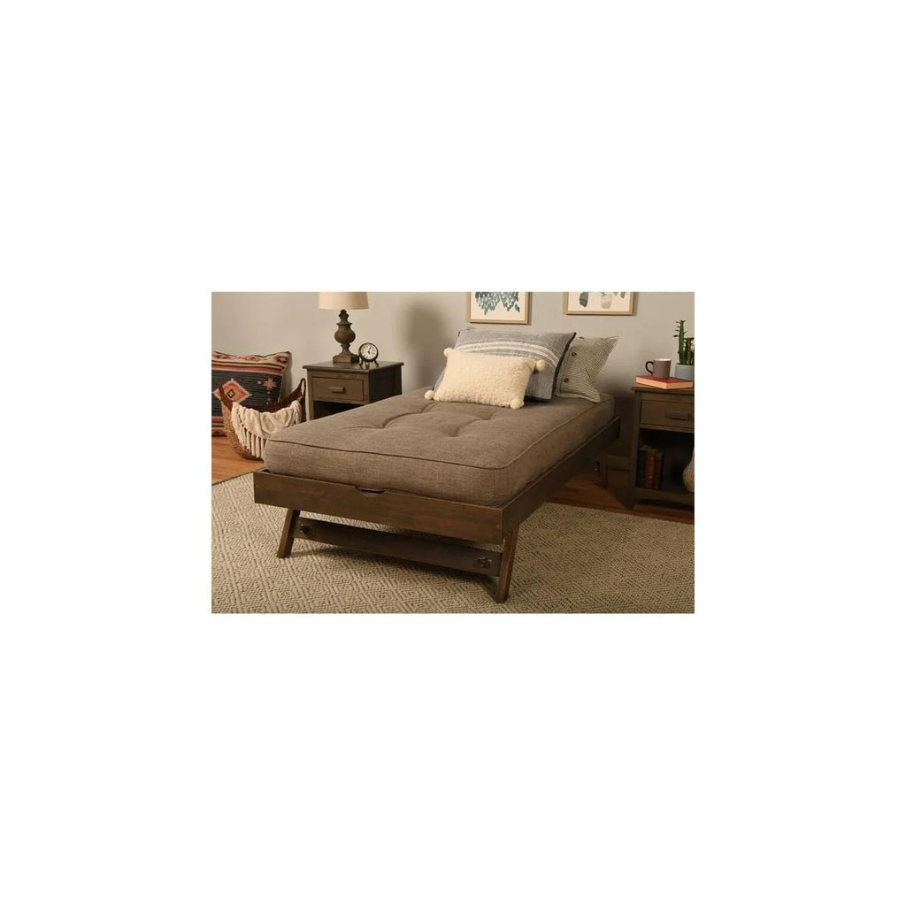 Walnut Brown Wood Pop Up Bed with Linen Mattress G2274