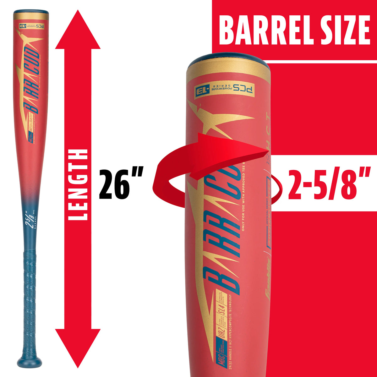 Kids Baseball Teeball Bat 26 Inches 13oz Metal Composite F507