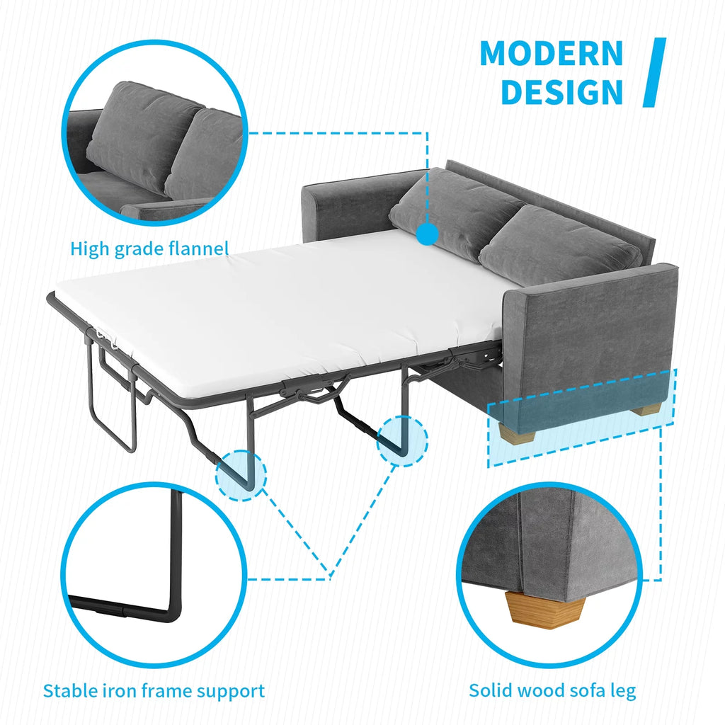 Grey Full Pull Out Sofa Bed with Memory Foam Mattress B33286