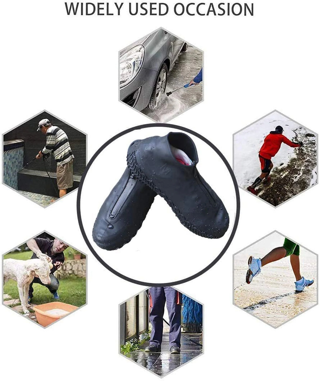 Black M Waterproof Reusable Rain Shoe Covers with Zipper D56511