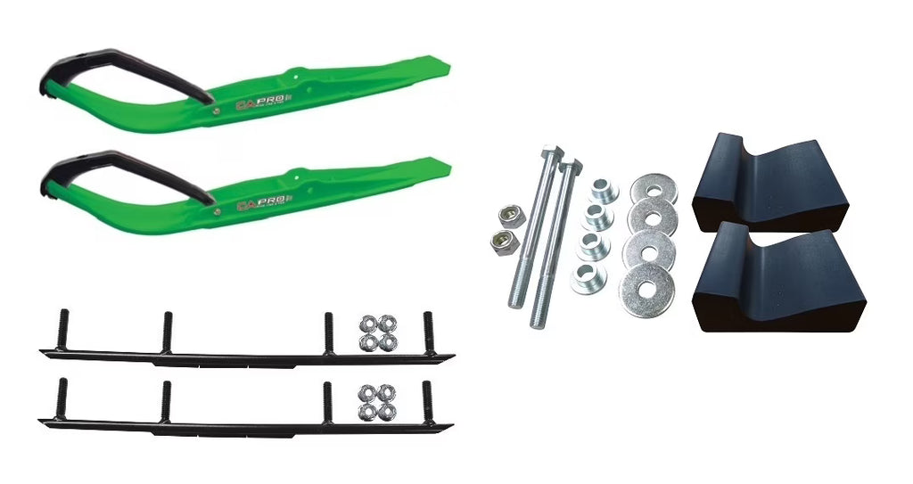 Green Razor Snowmobile Skis with 6" Round Bars Complete Kit L24226