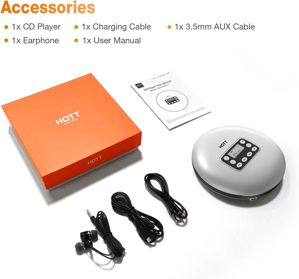 Silver Rechargeable Portable CD Player with Bluetooth U34062