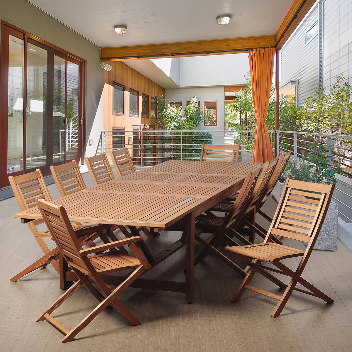 11-Piece Extendable Eucalyptus Wood Patio Dining Set K1211
