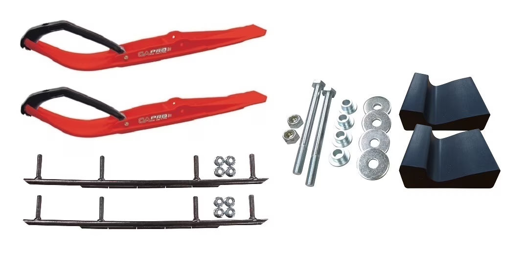 Red Razor Snowmobile Skis with 10" Round Bars Complete Kit I2131