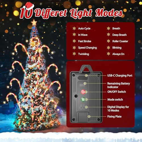 12 Pack Solar Candy Cane Lights with 10 Modes and 72 LED M6460