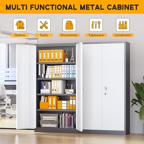 72" H Black Metal Storage Cabinet with 2 Doors and 4 Adjustable Shelves S872