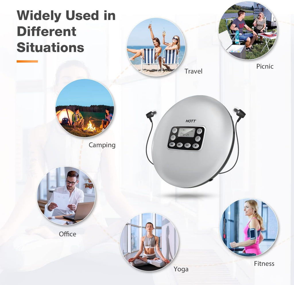 Silver Rechargeable Portable CD Player with Bluetooth U34062