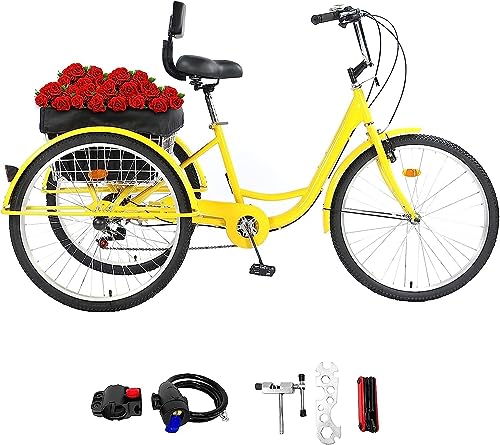 24inch 3 Wheel 7 Speed Tricycle with Shopping Basket and Backrest F1523