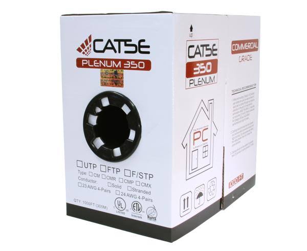 Cat5e Plenum Bulk Ethernet Cable, Cmp UL Listed, Solid Copper UTP, 24 AWG 1000ft White P30297