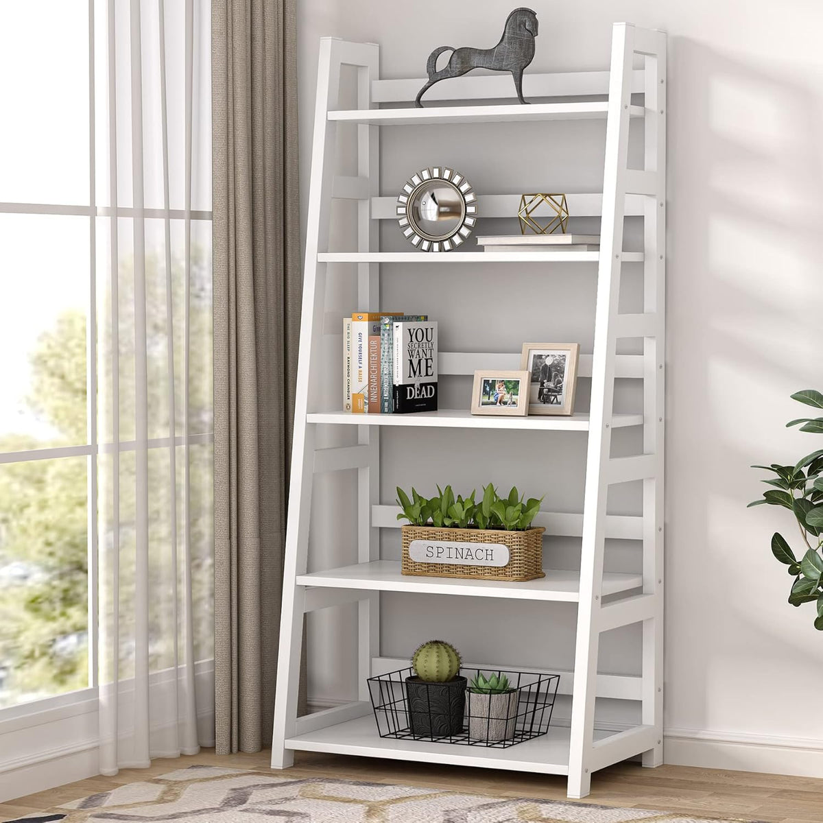 5-Tier Industrial Ladder Shelf Bookcase J431764