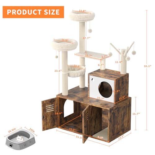 Rustic Brown Wooden Cat Furniture with Cat Tree Tower and Condo O48403