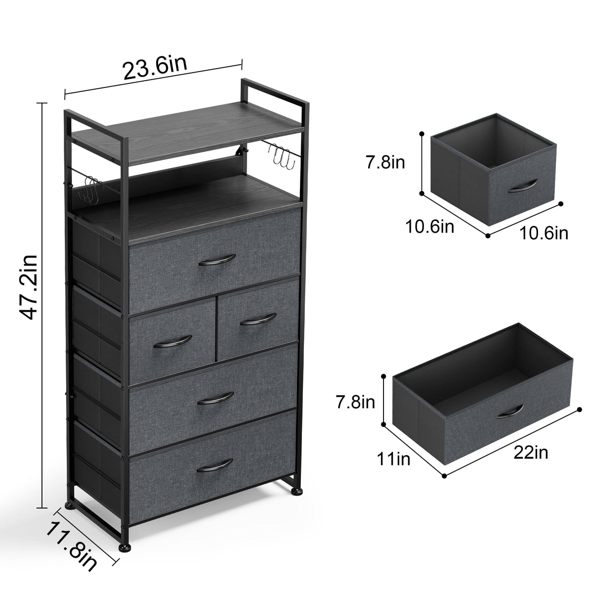 White 12 Drawer Dresser with Side Pockets and Hooks V714