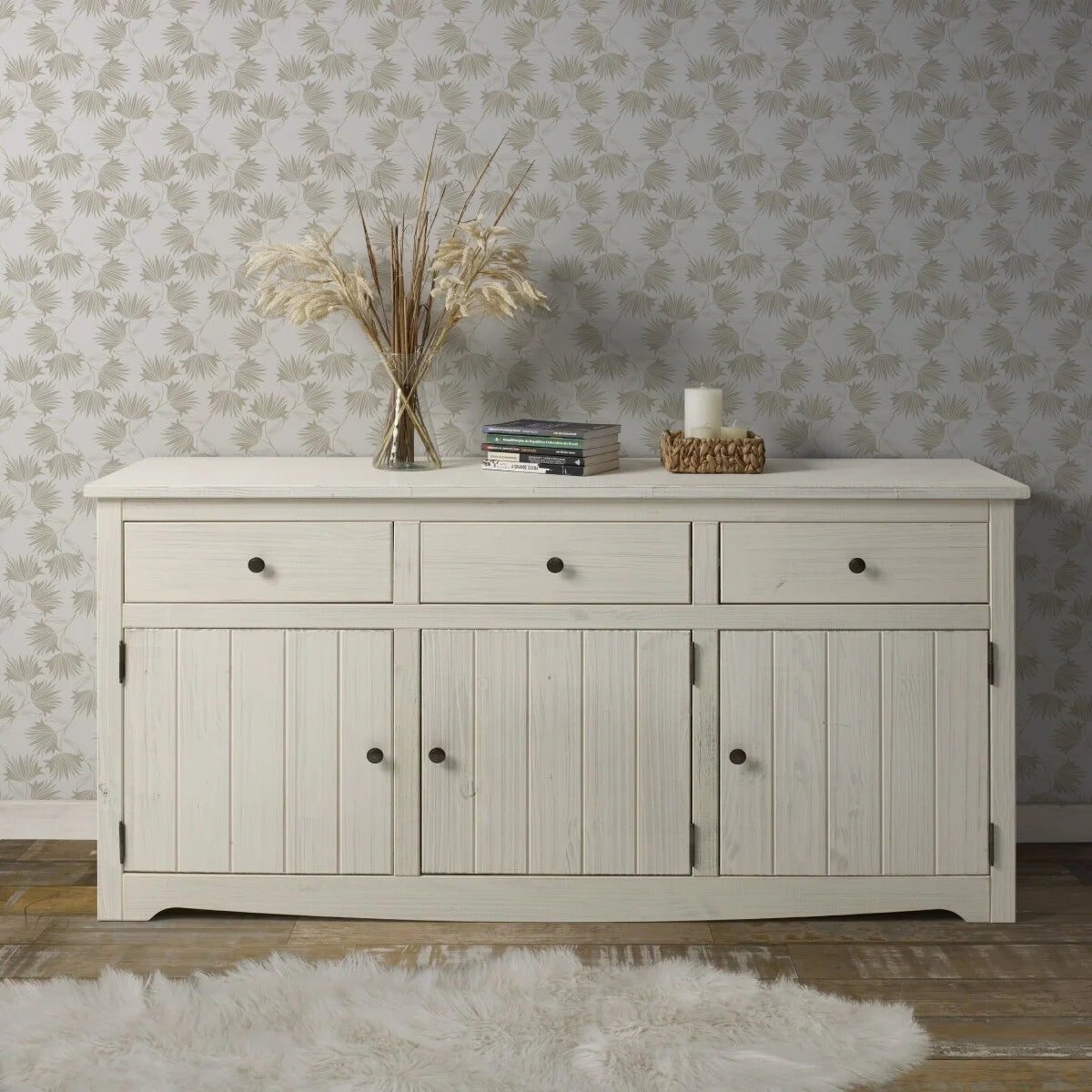 White Distressed Wood Buffet Sideboard S584