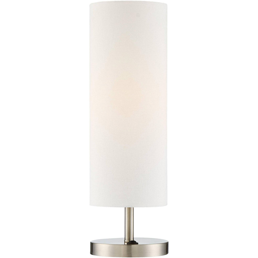 Modern Accent Table Lamp with USB and AC Power Outlet Brushed Steel Off White Cylinder Shade Q1263