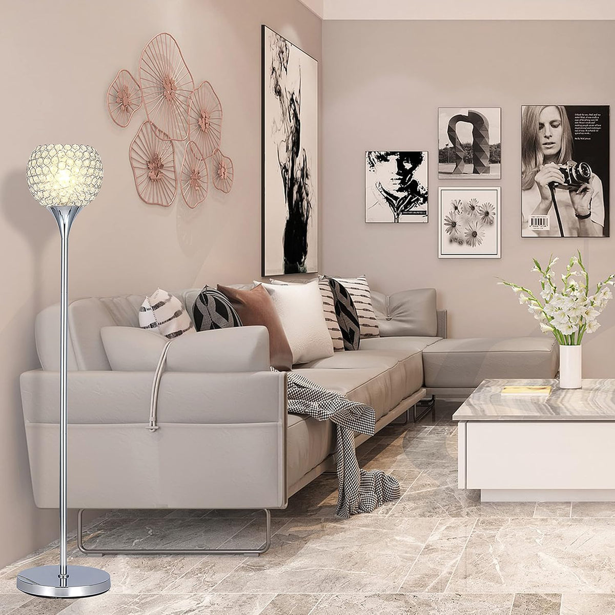 Crystal 1-Light Chrome Finish Floor Lamp with LED Bulb X820374